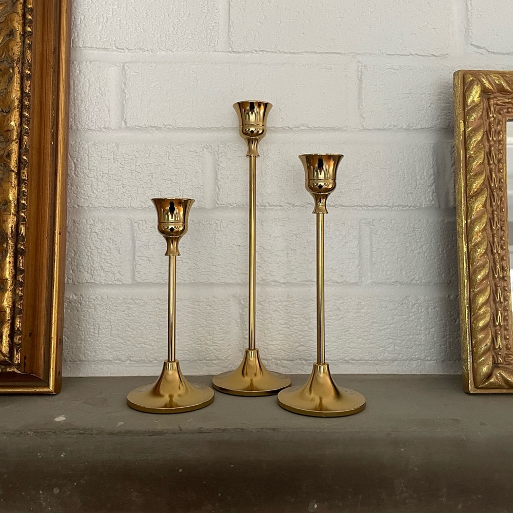 Set of 3 Brass Candlesticks